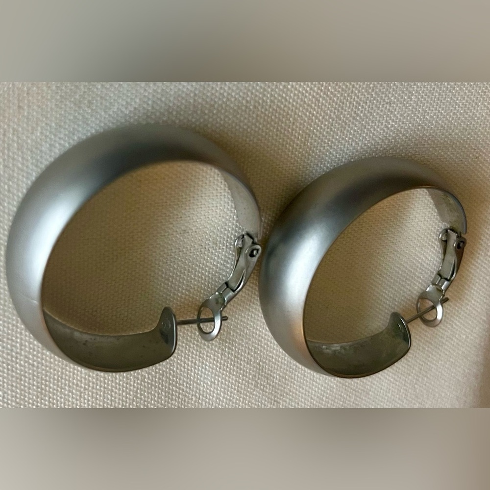 Matt Finished, Silver Plated Hoop Earrings - Picture 13 of 16